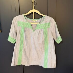 Boden light blue with green embroidery summer blouse - stunning and really cute!